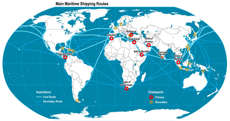 Maritime Shipping sea route map which are aligned to Vizhinjam transhipment port.